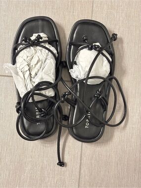 Torrid Black Lace-Up Square-Toe Flat Sandals
